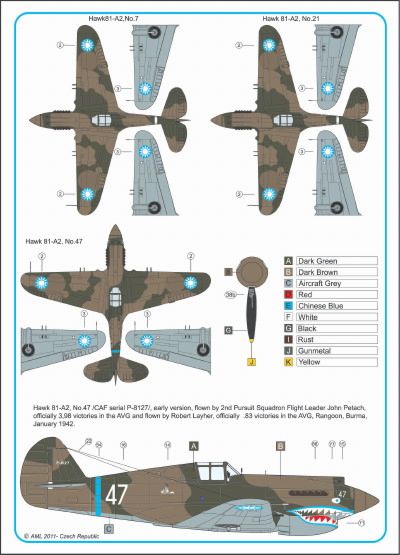 AML AMLD72033 1:72 Curtiss Hawk 81-A2 of China Air Force WWII x 6
