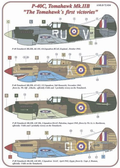 AML AMLD72034 1:72 Curtiss P-40C Tomahawk Mk.II RAF WWII x 5 USAF WWII x 1