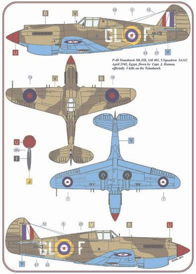 AML AMLD72034 1:72 Curtiss P-40C Tomahawk Mk.II RAF WWII x 5 USAF WWII x 1