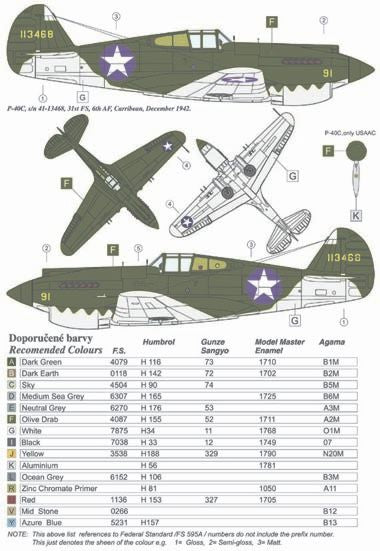 AML AMLD72034 1:72 Curtiss P-40C Tomahawk Mk.II RAF WWII x 5 USAF WWII x 1