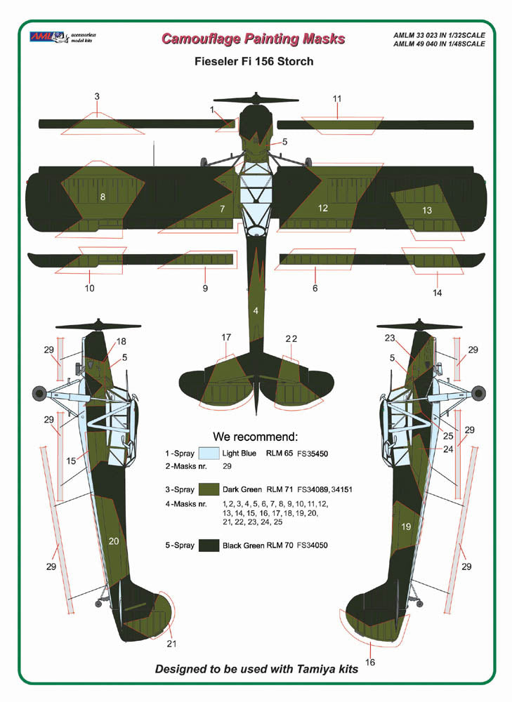 AML AMLM33023 1:32 Fieseler Fi-156C Storch camouflage pattern paint masks