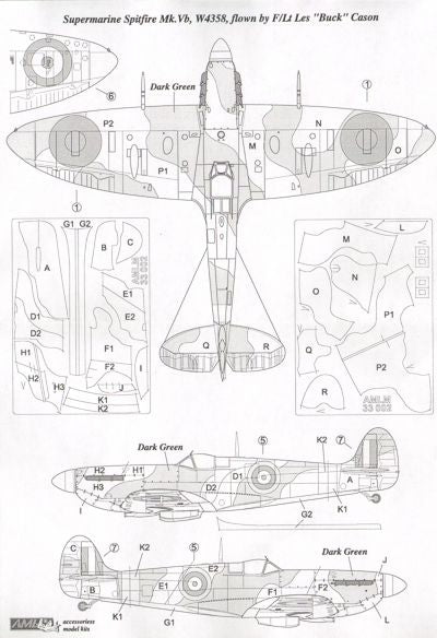 AML M33002 Spitfire Mk.Vb RFoD 'A' Scheme Camouflage Masks 1:32