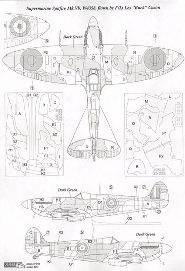 AML M33002 Spitfire Mk.Vb RFoD 'A' Scheme Camouflage Masks 1:32