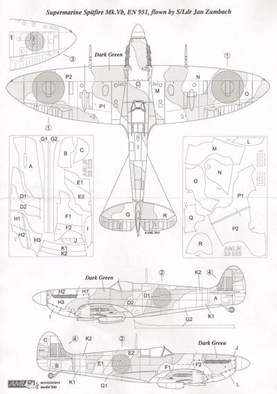AML M33002 Spitfire Mk.Vb RFoD 'A' Scheme Camouflage Masks 1:32