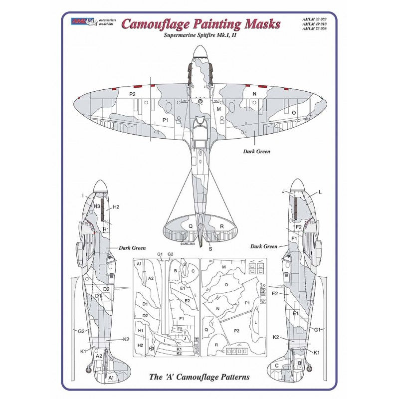 AML M33003 Spitfire Mk.I/II 'A' Camouflage Pattern Paint Masks 1:32