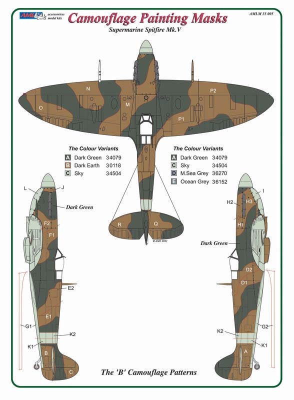 AML M33005 Spitfire Mk.V 'B' Scheme Camouflage Paint Masks 1:32