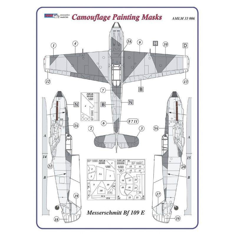 AML M33006 Bf-109E-3/E-4/E-7 Late Camouflage Paint Masks 1:32