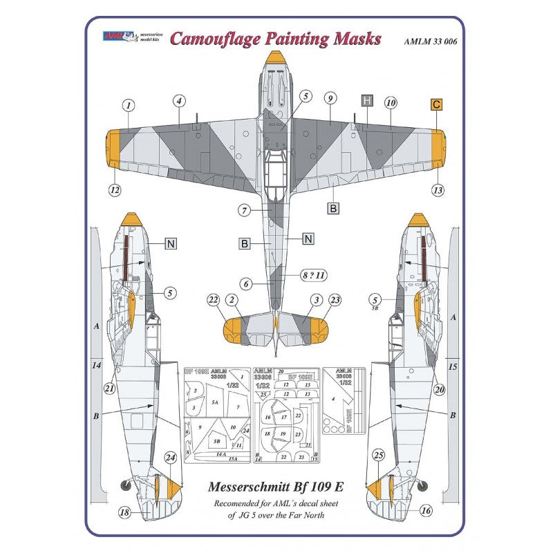 AML M33006 Bf-109E-3/E-4/E-7 Late Camouflage Paint Masks 1:32