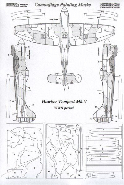 AML AMLM33010 1:32 Hawker Tempest Mk.V, WWII Period camouflage masks
