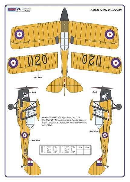 AML M33012 DH.82A/C Tiger Moth Camouflage Masks & Decals 1:32