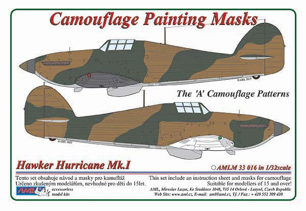 AML AMLM33016 1:32 Hawker Hurricane Mk.I The "A" camouflage pattern paint masks