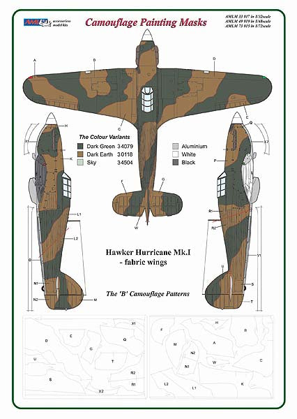 AML AMLM33017 1:32 Hawker Hurricane Mk.I The "B" camouflage pattern paint masks