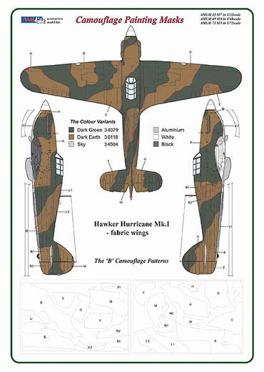 AML AMLM33017 1:32 Hawker Hurricane Mk.I The "B" camouflage pattern paint masks