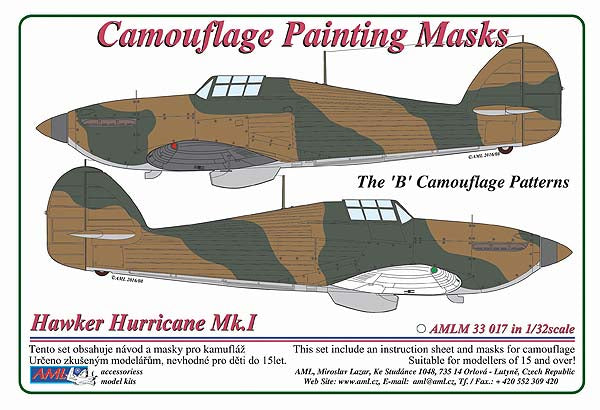 AML AMLM33017 1:32 Hawker Hurricane Mk.I The "B" camouflage pattern paint masks