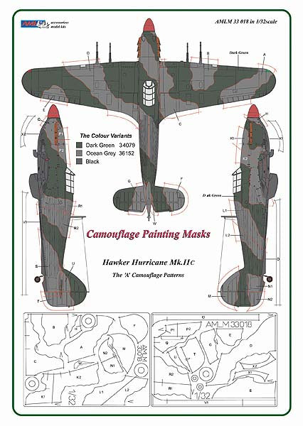 AML AMLM33018 1:32 Hawker Hurricane Mk.II The "A" camouflage pattern paint masks