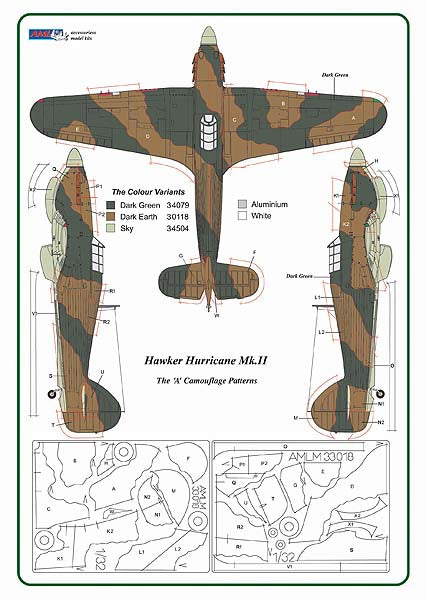 AML AMLM33018 1:32 Hawker Hurricane Mk.II The "A" camouflage pattern paint masks