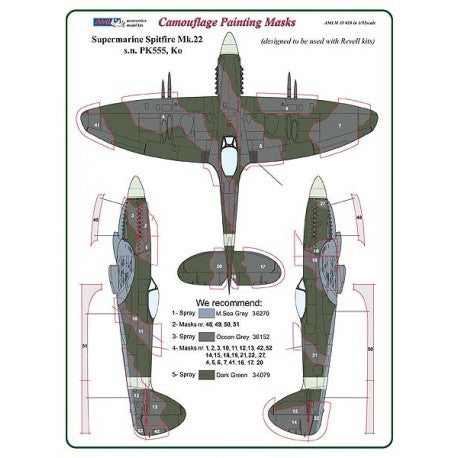 AML AMLM33020 1:32 Supermarine Spitfire Mk.22/24 camouflage pattern paint masks