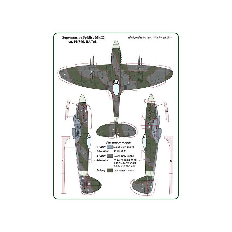 AML AMLM33020 1:32 Supermarine Spitfire Mk.22/24 camouflage pattern paint masks