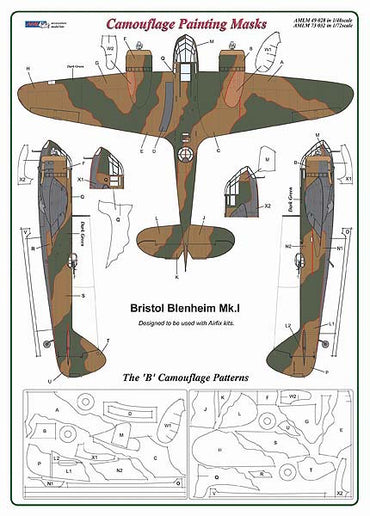 AML AMLM49028 1:48 Bristol Blenheim Mk.I / "B" camouflage pattern paint masks