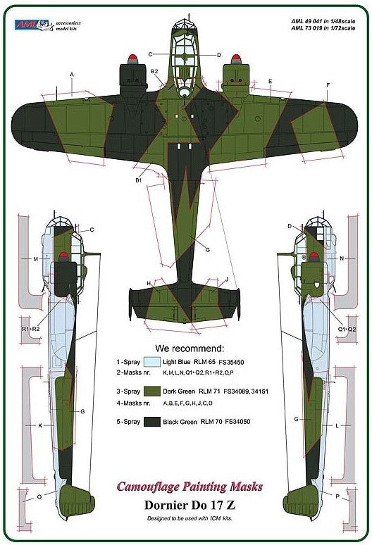AML AMLM49041 1:48 Dornier Do-17Z camouflage pattern paint masks