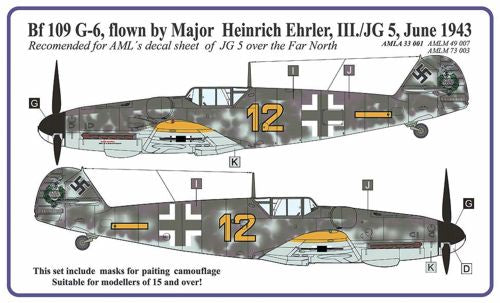 AML M49007 Bf-109G-6 Ehrler Camouflage Paint Masks 1:48
