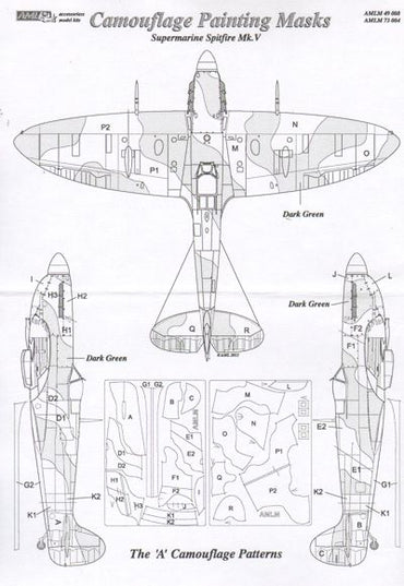 AML M49008 Spitfire Mk.V 'A' Scheme Camouflage Paint Masks 1:48