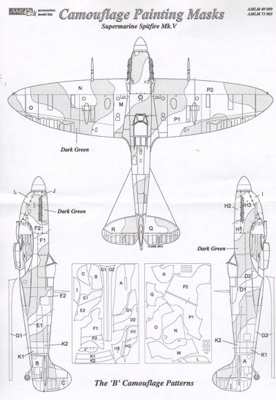 AML M49009 Spitfire Mk.V 'B' Scheme Camouflage Paint Masks 1:48