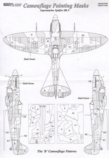 AML M49009 Spitfire Mk.V 'B' Scheme Camouflage Paint Masks 1:48