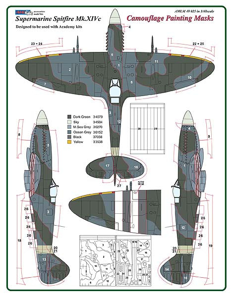 AML AMLM49025 1:48 Supermarine Spitfire Mk.XIVc camouflage pattern paint mask