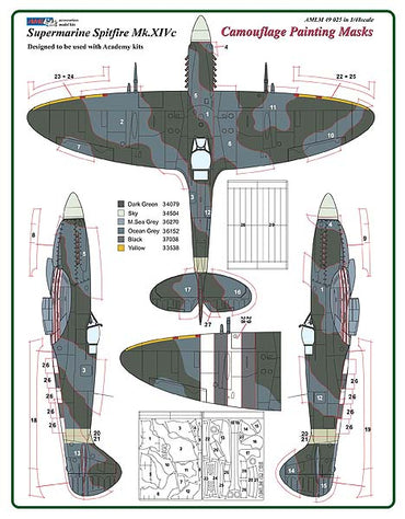 AML AMLM49025 1:48 Supermarine Spitfire Mk.XIVc camouflage pattern paint mask