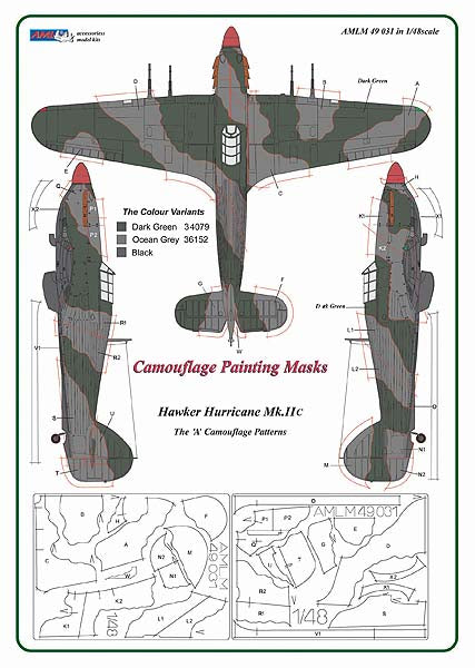 AML AMLM49031 1:48 Hawker Hurricane Mk.II The "A" camouflage pattern paint masks