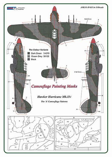 AML AMLM49031 1:48 Hawker Hurricane Mk.II The "A" camouflage pattern paint masks