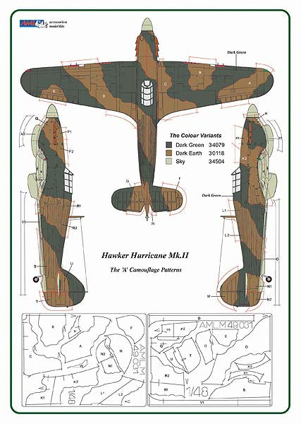 AML AMLM49031 1:48 Hawker Hurricane Mk.II The "A" camouflage pattern paint masks