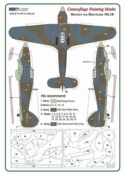 AML AMLM49034 1:48 Hawker Sea Hurricane Mk.IB camouflage pattern paint mask