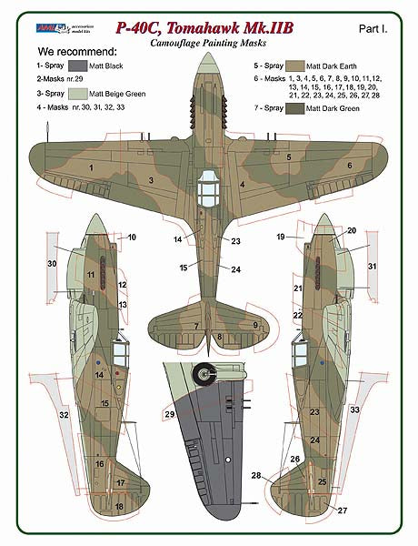 AML AMLM49035 1:48 Curtiss Tomahawk Mk.IIB/Part I camouflage pattern paint masks