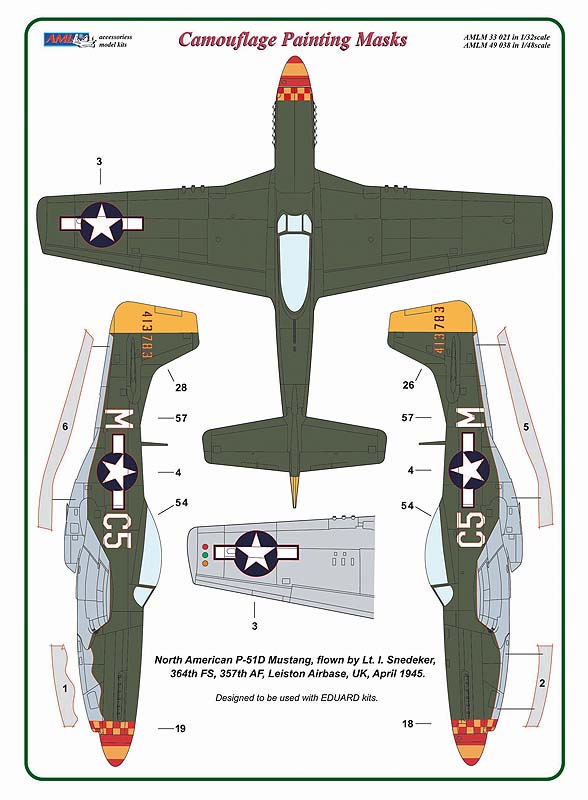 AML AMLM49039 1:48 North-American P-51D-5 Mustang camouflage pattern paint masks