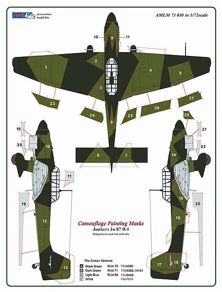 AML AMLM73030 1:72 Junkers Ju-87B-1 'Stuka' camouflage pattern paint masks