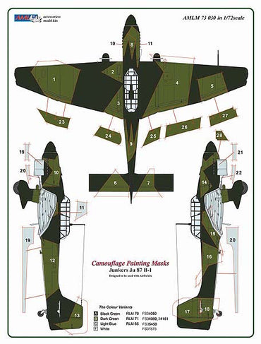 AML AMLM73030 1:72 Junkers Ju-87B-1 'Stuka' camouflage pattern paint masks