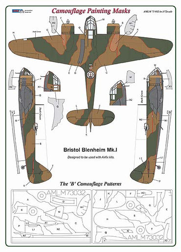 AML AMLM73032 1:72 Bristol Blenheim Mk.I "B" camouflage pattern paint masks