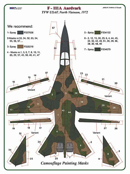 AML AMLM73040 1:72 General-Dynamics F-111A Aardvark camouflage mask