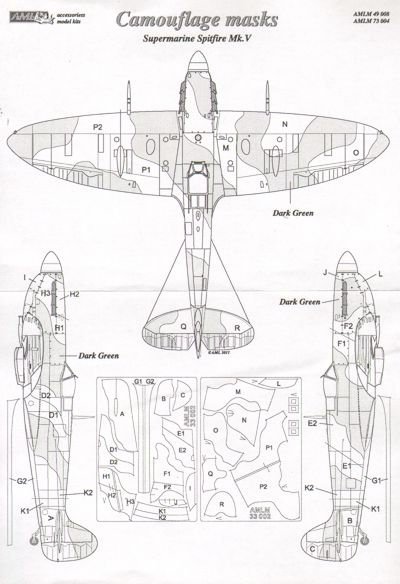 AML M73004 Spitfire Mk.V 'A' Patterns Camouflage Paint Masks 1:72
