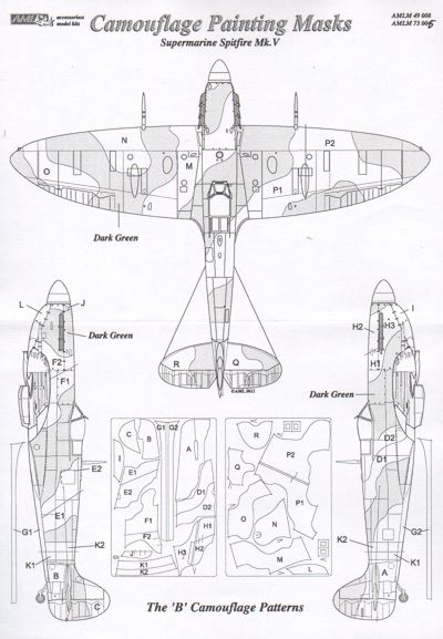 AML M73005 Spitfire Mk.V 'B' Patterns Camouflage Paint Masks 1:72