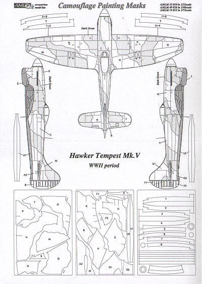 AML AMLM73012 1:72 Hawker Tempest Mk.V, WWII Period camouflage masks