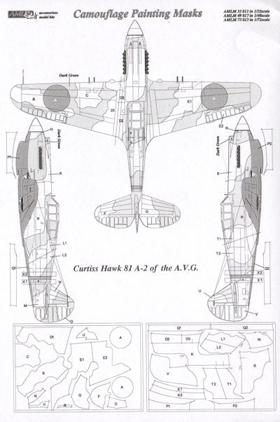 AML M73013 Curtiss Hawk 81-A2 China WWII Camouflage Masks 1:72