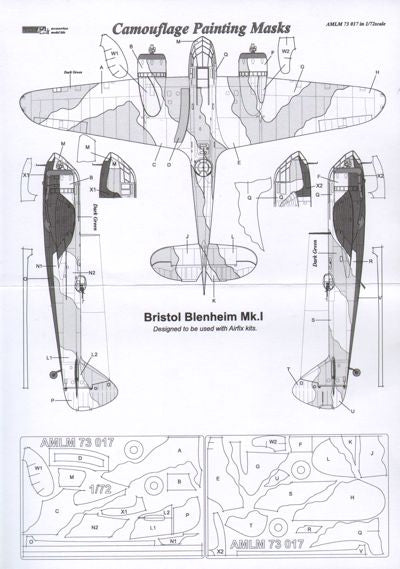 AML AMLM73017 1:72 Bristol Blenheim Mk.I camouflage pattern paint masks