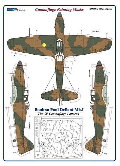 AML M73021 Boulton-Paul Defiant Mk.I 'A' Camouflage Masks 1:72