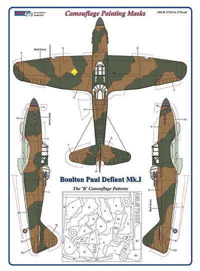 AML M73022 Boulton-Paul Defiant Mk.I 'B' Camouflage Masks 1:72