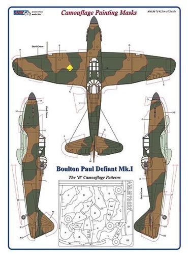 AML M73022 Boulton-Paul Defiant Mk.I 'B' Camouflage Masks 1:72