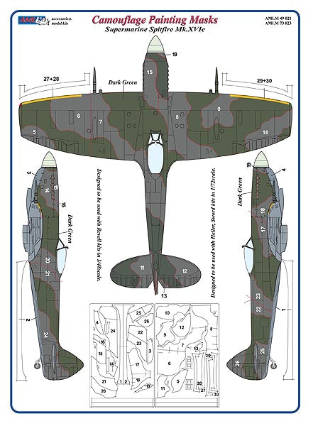 AML AMLM73023 1:72 Supermarine Spitfire Mk.XVIe camouflage pattern paint masks