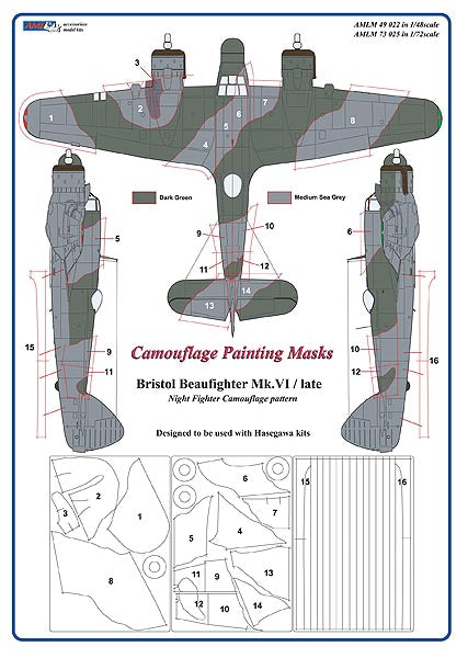AML M73025 Bristol Beaufighter Mk.VI Night Fighter Masks 1:72